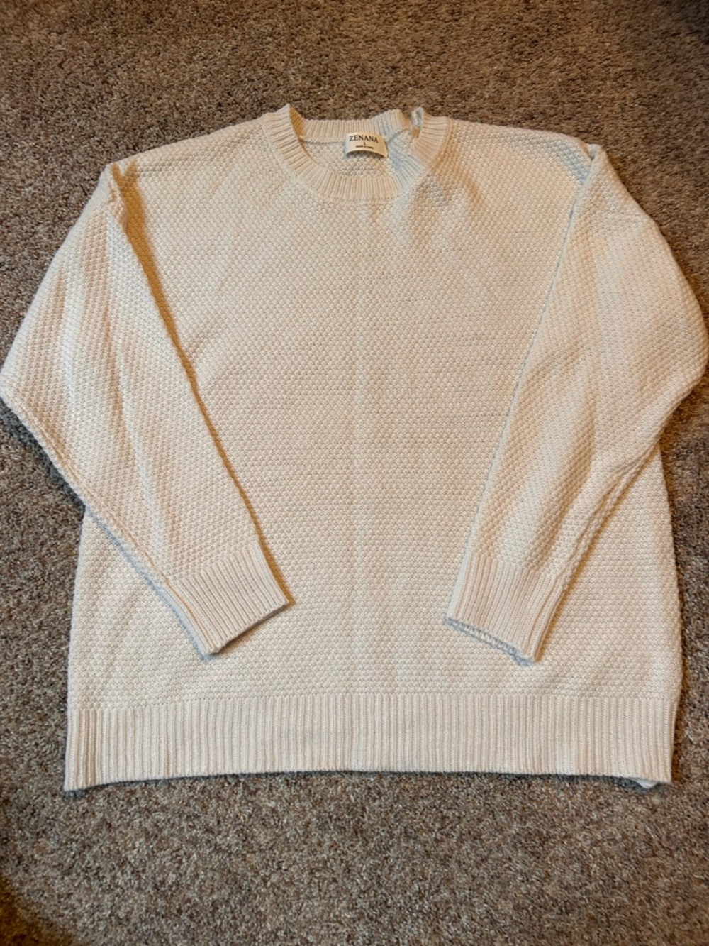 Zenana Cream Textured Crewneck Sweater for women